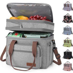 23L Insulated Lunch Box For Men Women Double Deck Lunch Cooler Bag, Gray